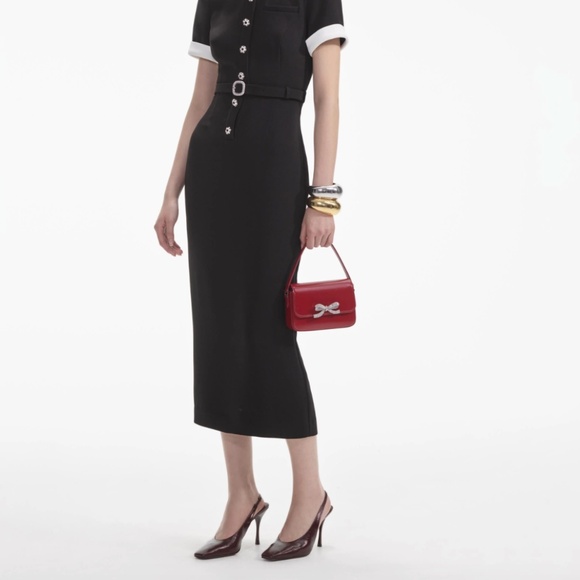 self-portrait Black Crepe Contrast Midi Dress Size: US6 - MSRP $585 - NWT - Picture 9 of 9